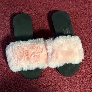Pink Furry Slide Sandals